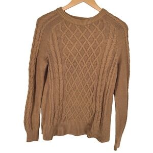 Old Navy Womens Brown Chunky Cable Knit Fisherman Sweater Small Crew‎ Grandpa